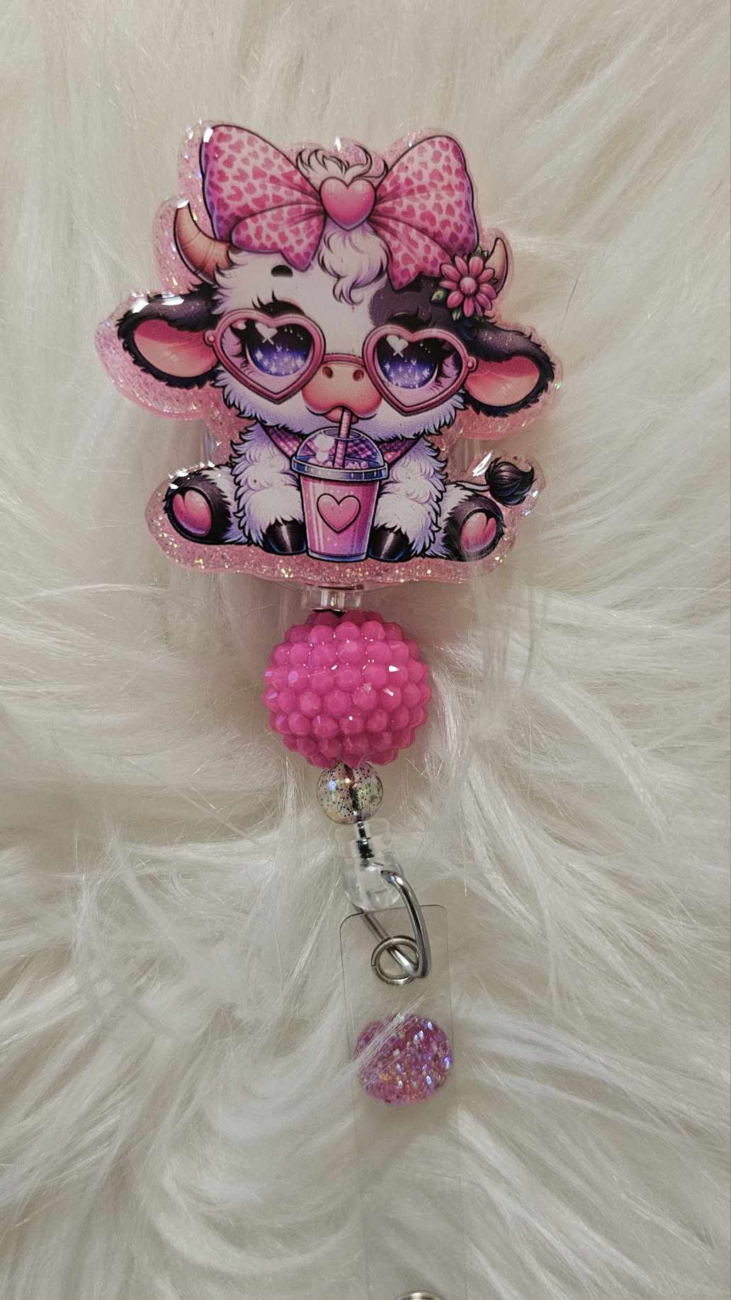 Pink Hyland Cow Badge Reel