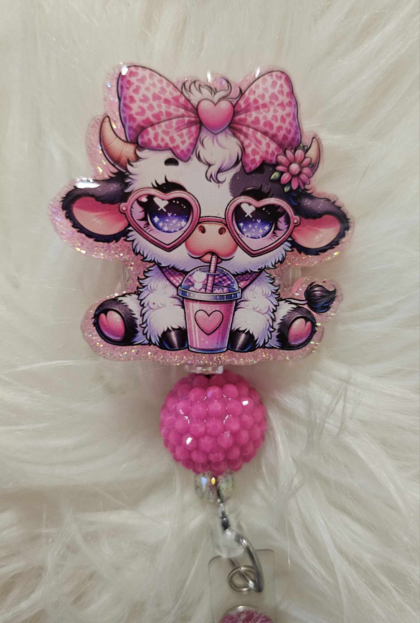 Pink Hyland Cow Badge Reel